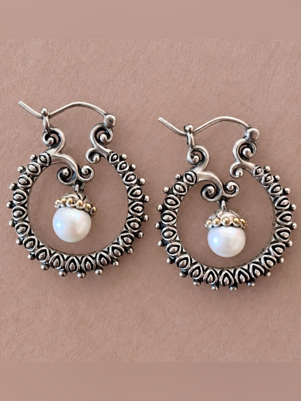 Barbara Bixby Sterling Silver 18K Gold Accent Cultured Pearl Hoop Earrings